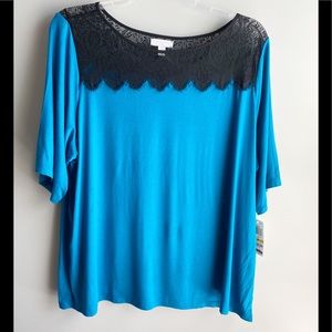 Charter Club / Blue Top Black Lace - 3X (NWT)